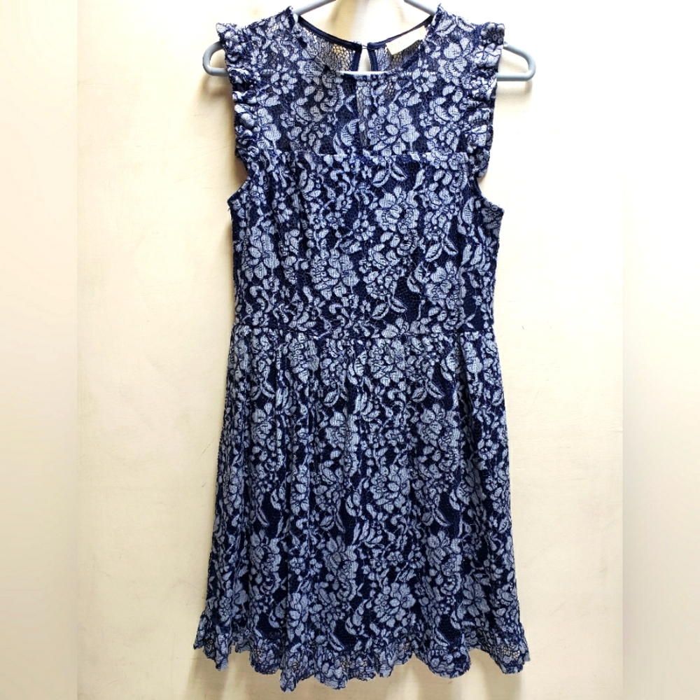 Womens large altar'd state blue floral lace above the knee length dress